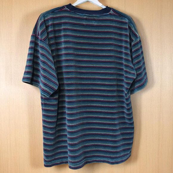 Vintage 90s BTB Striped Velour Shirt | Mens L-XL | Juicy Era Soft Crewneck Tee - Picture 2 of 6